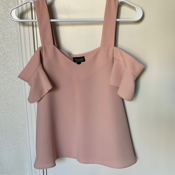 Topshop Tops - TOP SHOP baby pink cold shoulder blouse